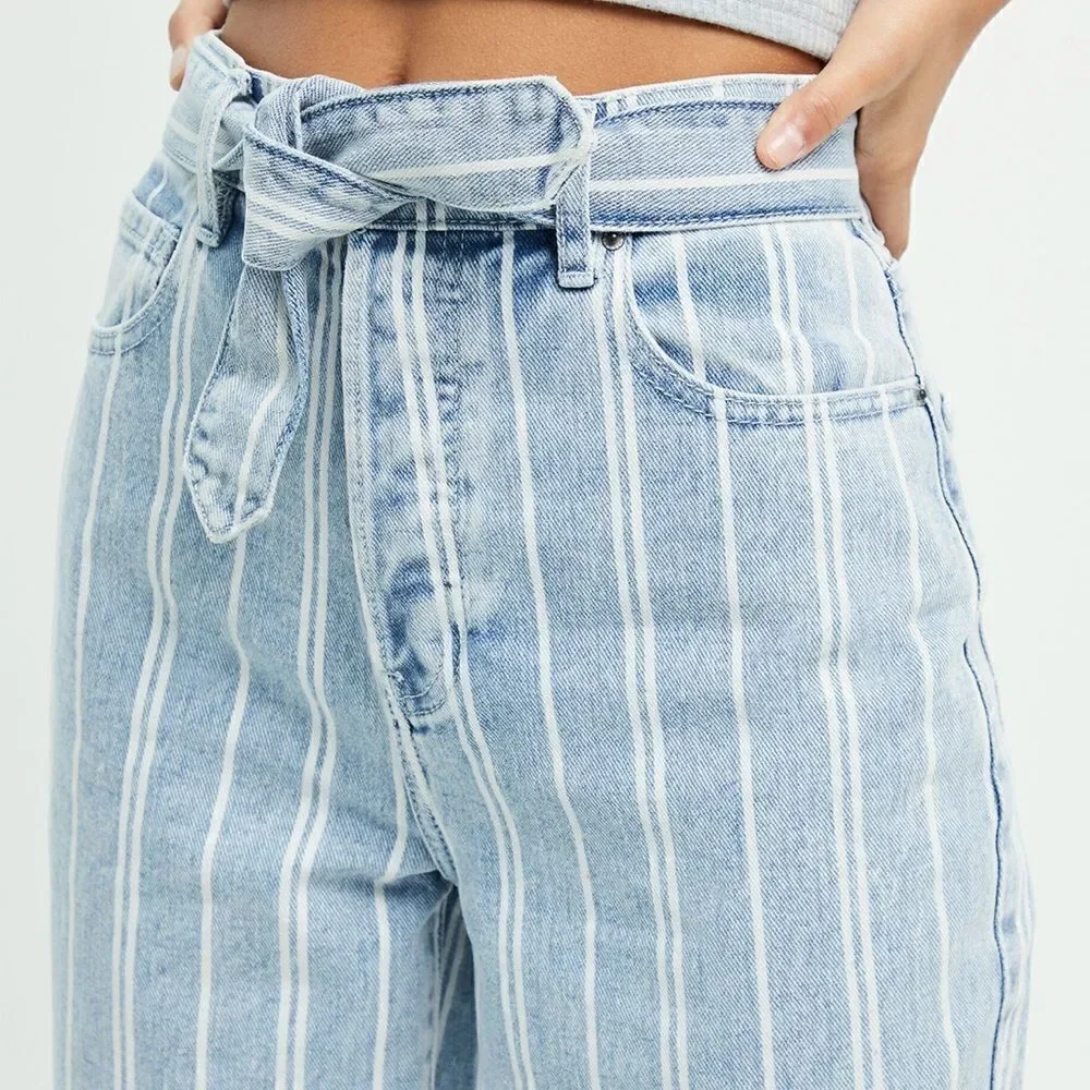 PACSUN 26 Vintage Wash Double White Stripe High Waisted Straight Leg Jeans